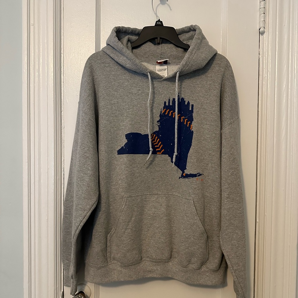 The 7 Line Mets  Gray Hoodie with Blue New York Graphic Blue and Orange Size L